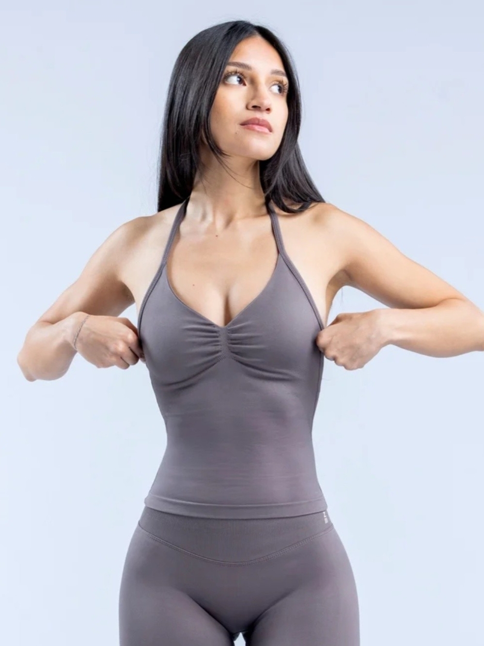 Dfyne Impact Longline Strappy Top Large Truffle Race Tank Athleisure Sporty
